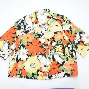 Dressbarn Shirt Women's 20 Multicolor Floral Collared Short Sleeve Button-Up